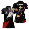 Custom Personalized Red Black Billiard Balls Polo Shirts For Women, Custom Canadian Flag 8 Ball Pool Shirts
