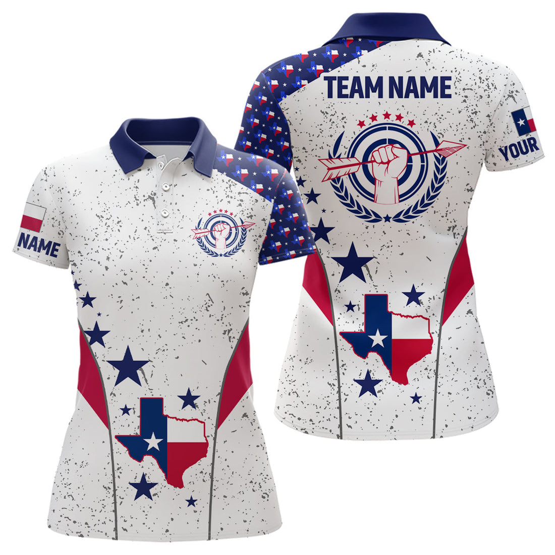 Custom Texas Archery Grunge Style Personalized Women Polo Shirts, Custom Texas Flag Shirts For Players