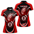 Custom Personalized Red Black 3D 8 Ball Pool Polo Shirts For Women, Custom Billiard 8 Ball Pool Team Shirts