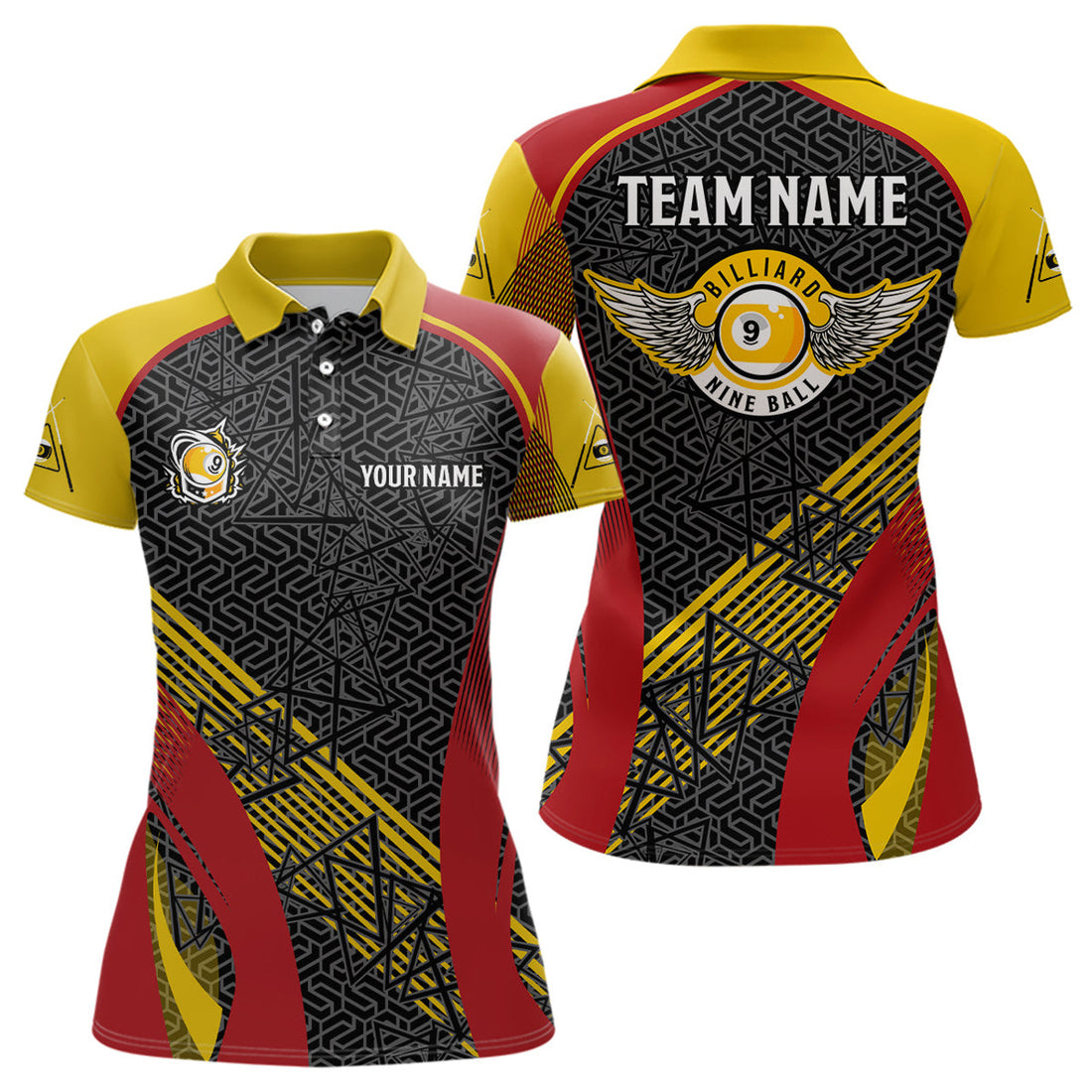 Custom Personalized Funny Wings 9 Ball Pool Billiard Polo Shirts For Women, Custom 9 Ball Pool Team Shirts
