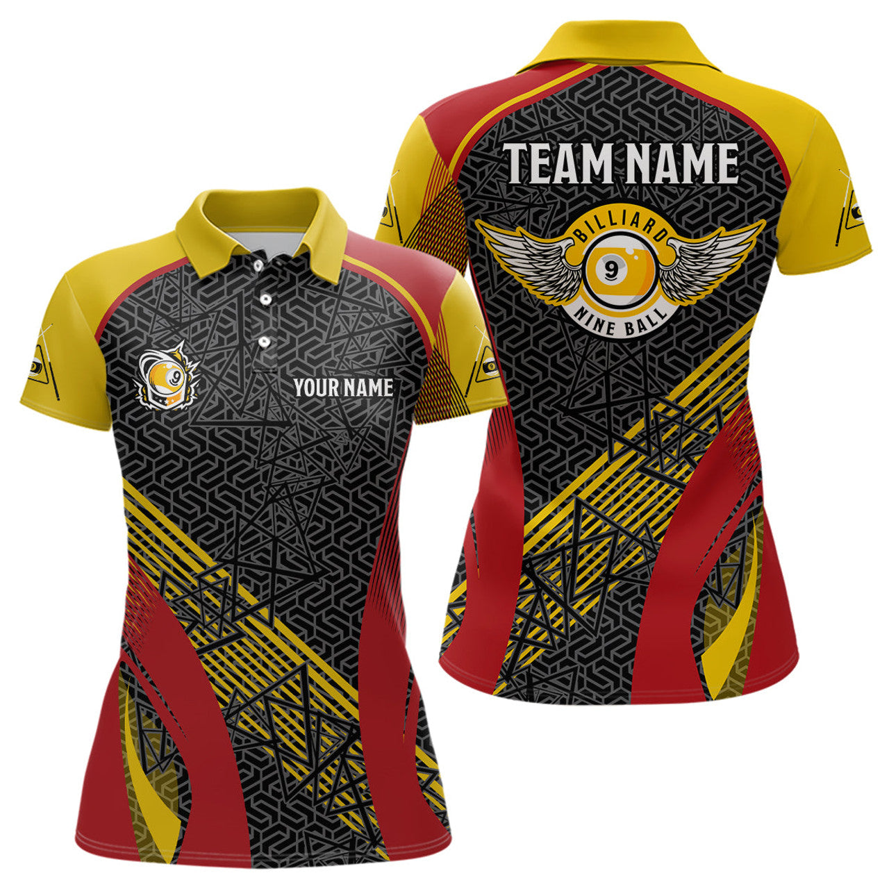 Custom Personalized Funny Wings 9 Ball Pool Billiard Polo Shirts For Women, Custom 9 Ball Pool Team Shirts