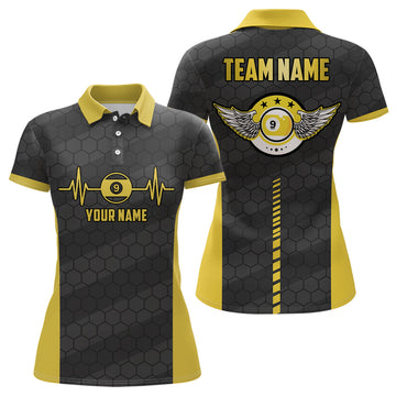 Custom Personalized Funny 3D 9 Ball Pool Billiards Polo Shirts For Women, Custom 9 Ball Team Shirts