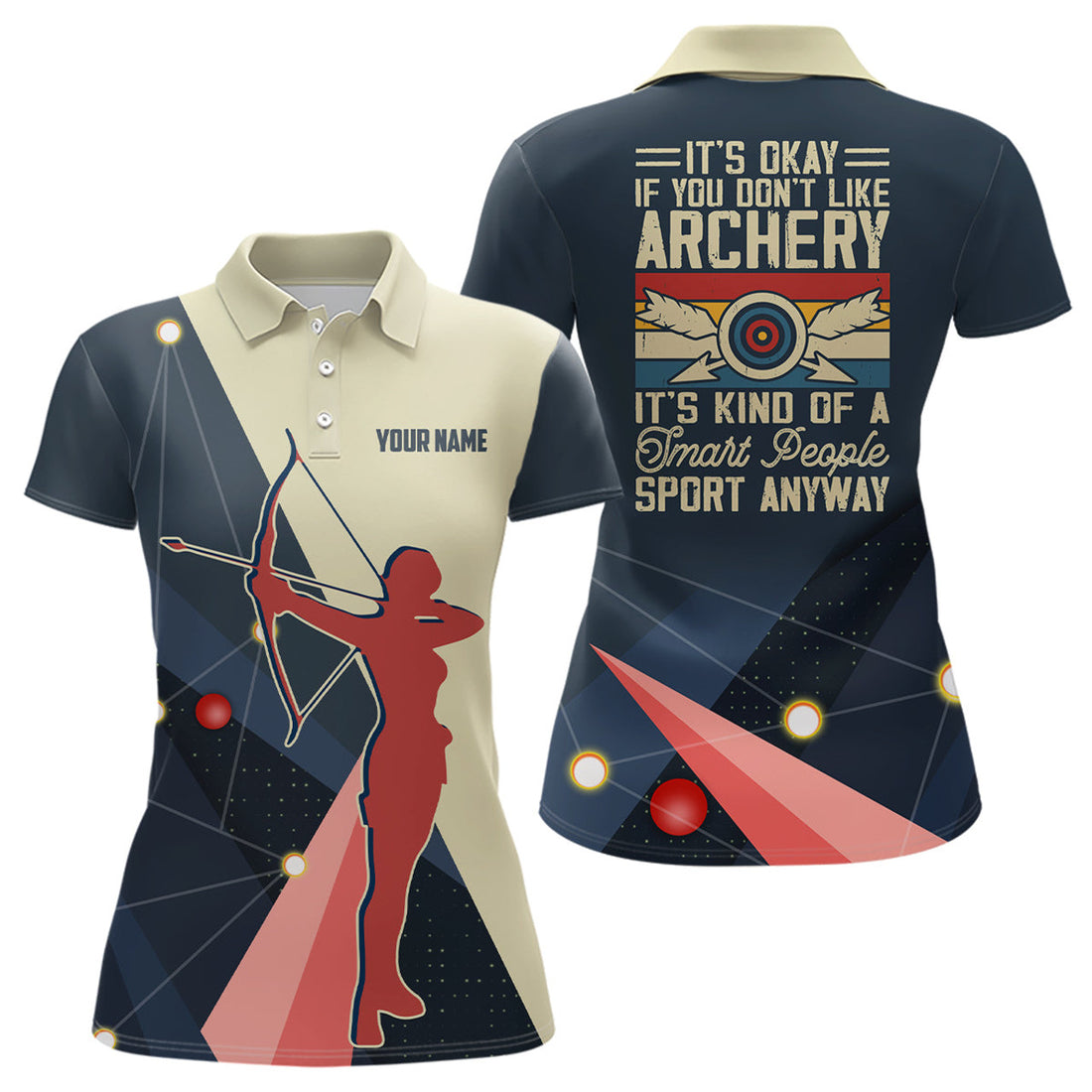 Custom Personalized Silhouette Archer 3D Target Archery Polo Shirts For Women, Custom Funny Archery Shirts