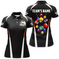 Custom Personalized Billiard Balls 3D Polo Shirts For Women, Custom Black Colors Billiard Players Jerseys