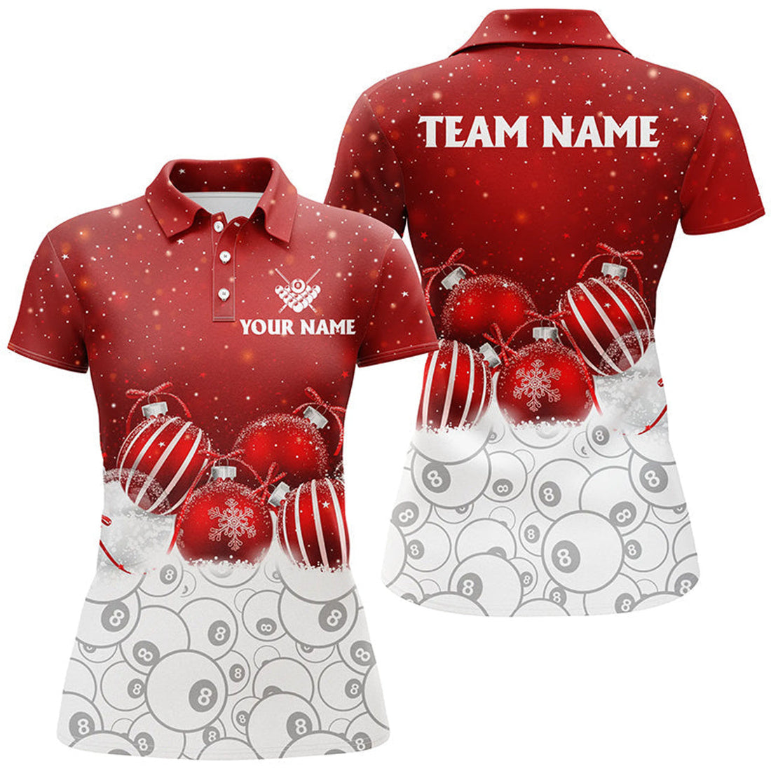 Custom Cute Christmas Shirts Customized Billiard 8 Ball Pool Pattern Women Polo Shirts Best Christmas Gifts
