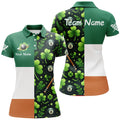 Custom St Patrick's Day Ireland Flag Custom Women Billiard Polo Shirts, Lucky Green Clover Billiard Shirts