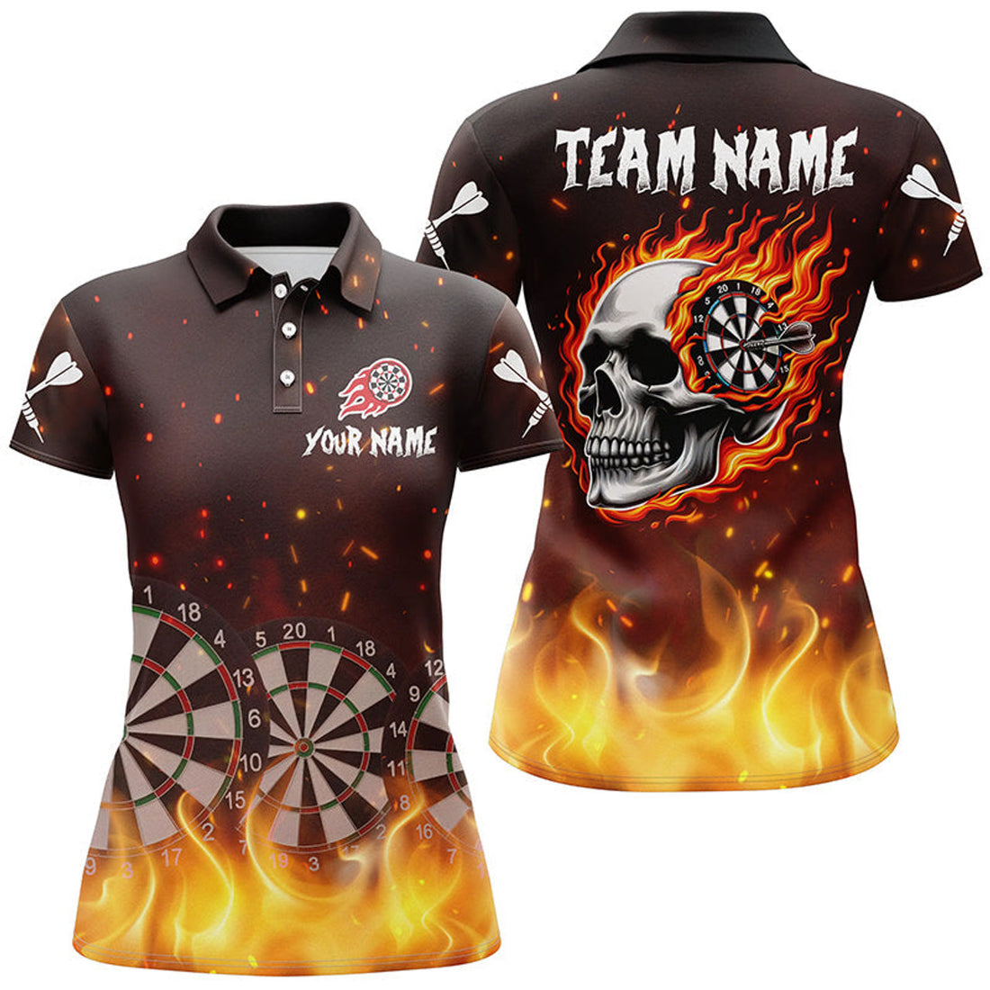 Custom Personalized Skull Fire 3D Dart Board Polo Shirts For Women Custom Team League Dart Jerseys Attire