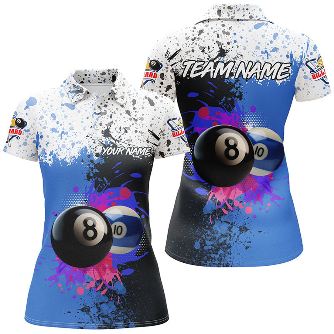 Custom Personalized Billiard 8 Ball & 10 Ball Grunge Style Custom Women Polo Shirt, Billiard Attire Jerseys