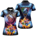 Custom Personalized Billiard Ball 8 Neon Light Printing 3D Polo Shirts For Women, Custom Billiards Shirts