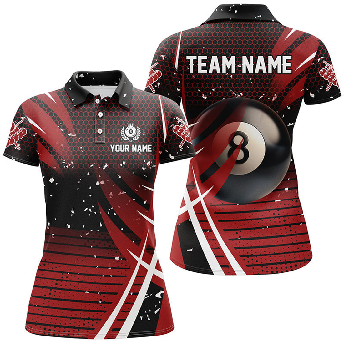 Custom Black Red Billiard 8 Ball Pool Women Polo Shirts Custom Billiard Shirts, Billiard Jerseys Apparel