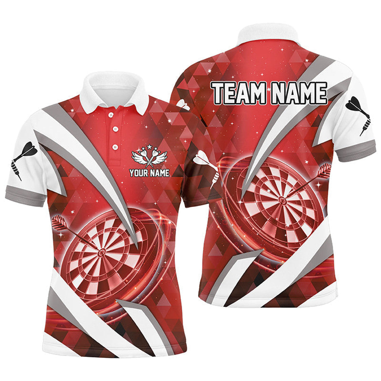 FUNSTUFFPRINT Personalized Red Jerseys Darts Board 3D Men Darts Polo Shirts Custom Team League Darts Polo Shirt Size S-5XL