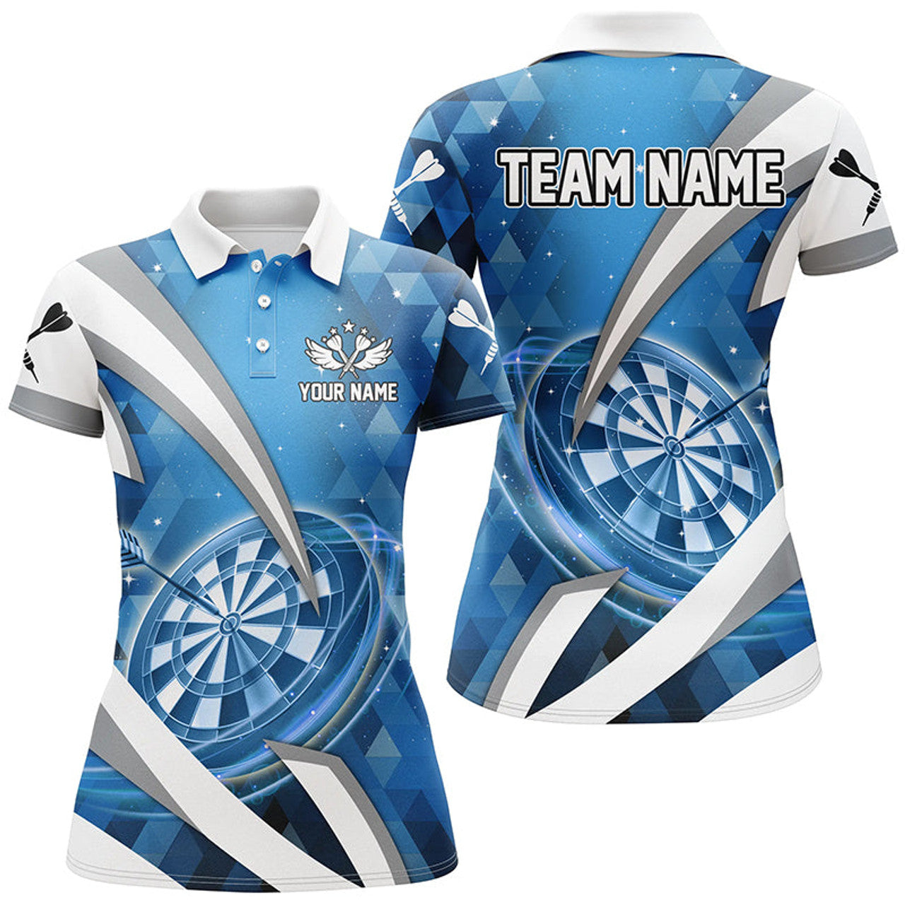 Custom Personalized Blue Jerseys Darts Board 3D Women Darts Polo Shirts Custom Team League Darts Shirts