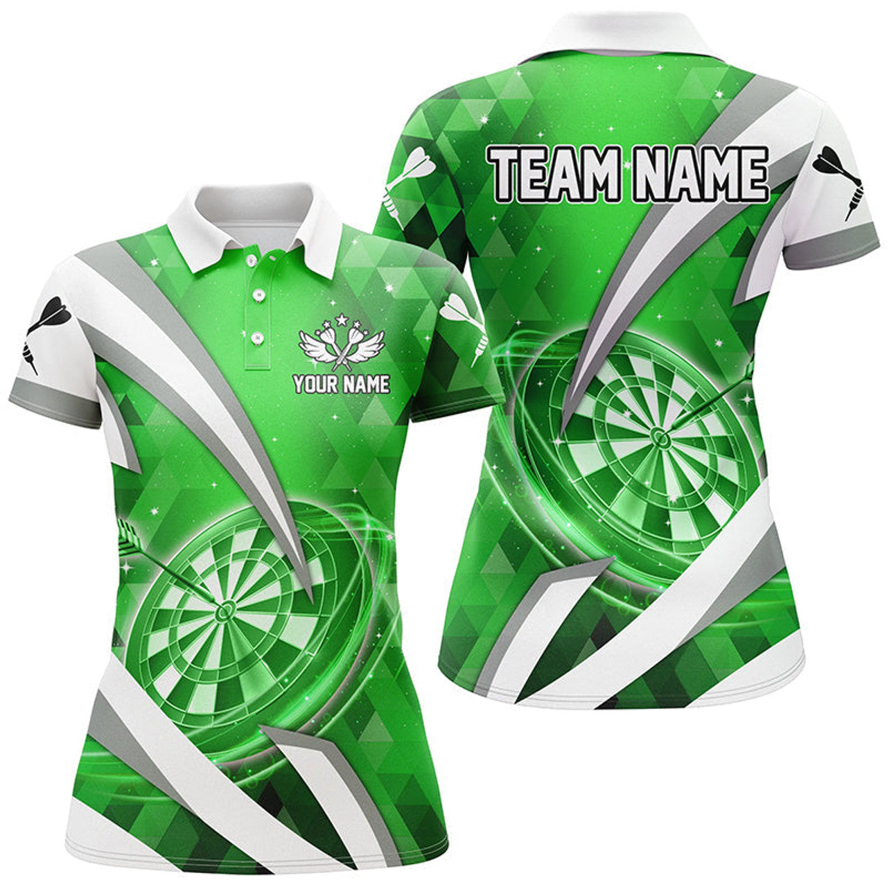 Custom Personalized Green Jerseys Darts Board 3D Women Darts Polo Shirts Custom Team League Darts Shirts