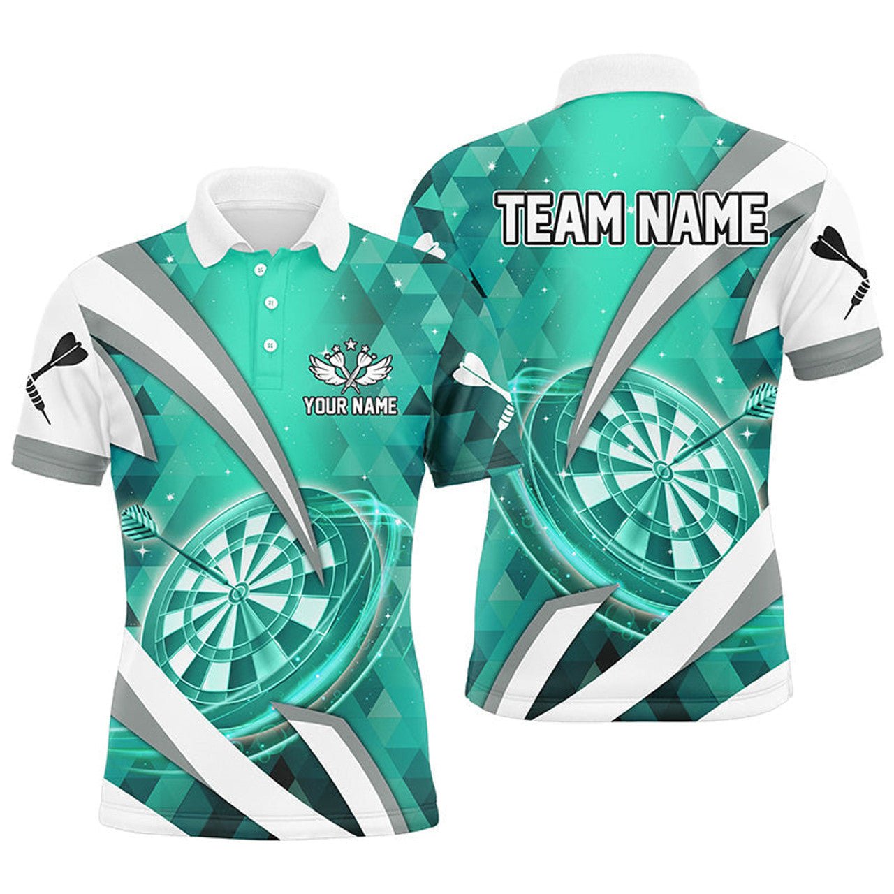 Personalized Turquoise Jerseys Darts Board 3D Men Darts Polo Shirt Custom Team League Darts Shirts