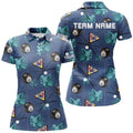 Custom Personalized Blue Billiard Tropical Full Printing Women Polo Shirts Best Custom Billiard Outfit Idea