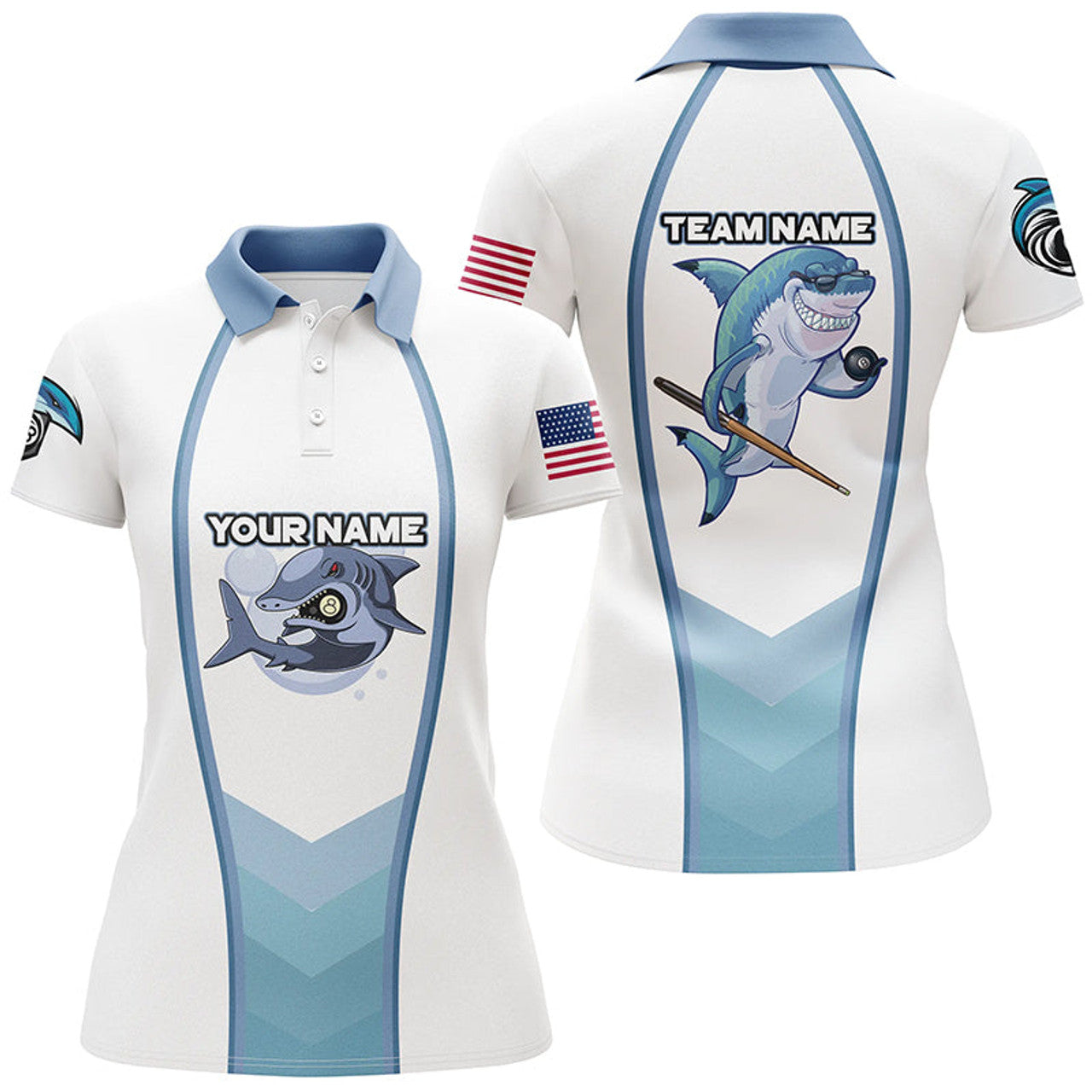 Custom Personalized Funny Billiard Shark Polo Shirts For Women Custom Name Shark Pool Billiards Apparel