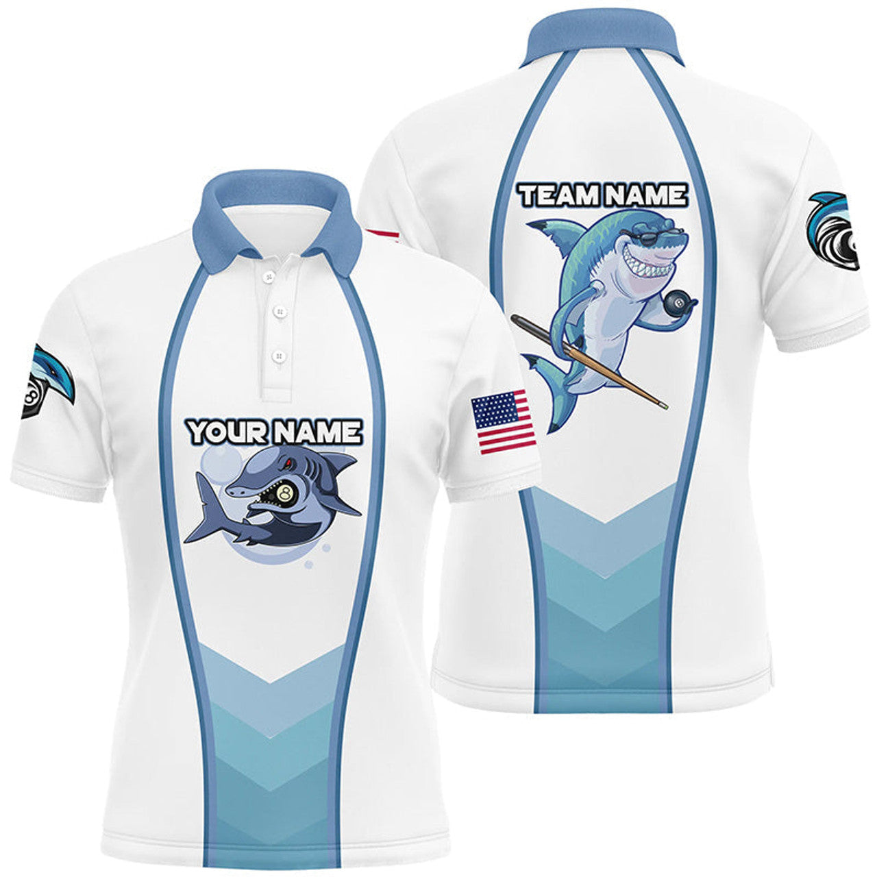 Personalized Funny Billiard Shark Polo Shirts For Men Custom Name Shark Pool Billiards Apparel