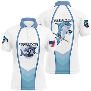 Personalized Funny Billiard Shark Polo Shirts For Men Custom Name Shark Pool Billiards Apparel