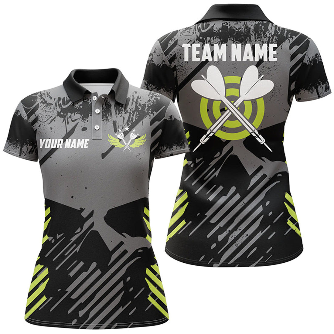Custom Darts Grey Skull Grunge Style Custom Women Darts Polo Shirts, Best Idea Gifts Shirts For Dart Players