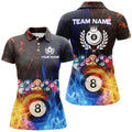 Custom Billiard 8 Ball Water Fire Personalized Name 3D Polo Shirts For Women Custom Pool League Shirts
