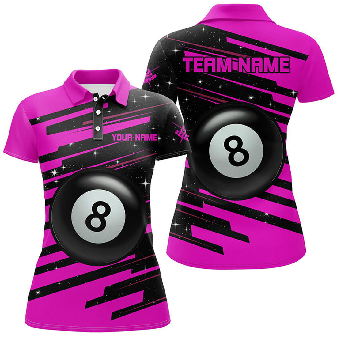 Custom Pink 8 Ball Pool Billiard Jerseys Polo Shirts For Women Custom Team League Billiard Valentine Shirts