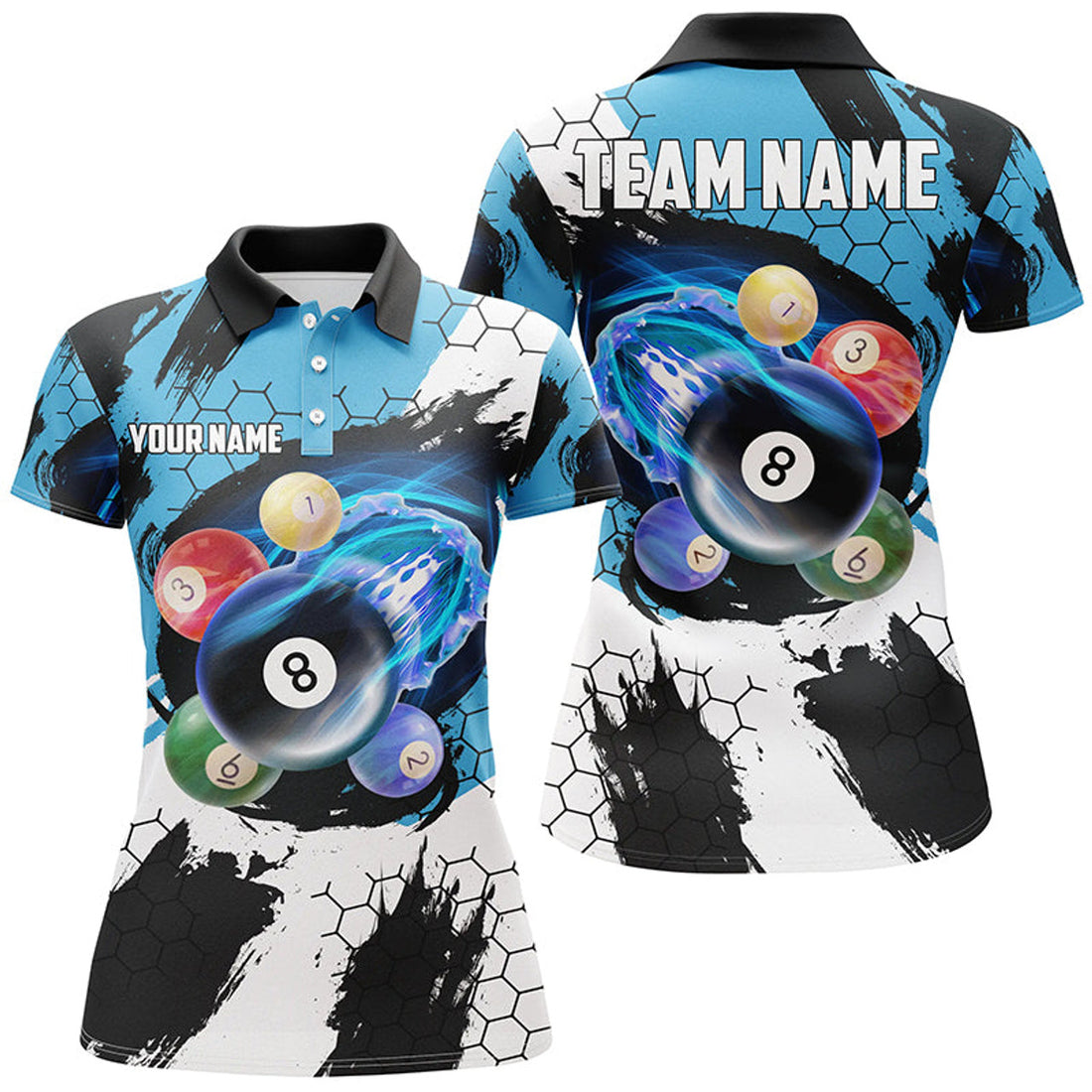 Custom Funny Billiard Balls Custom Name 3D Women Polo Shirts, Funny Pool League Shirts