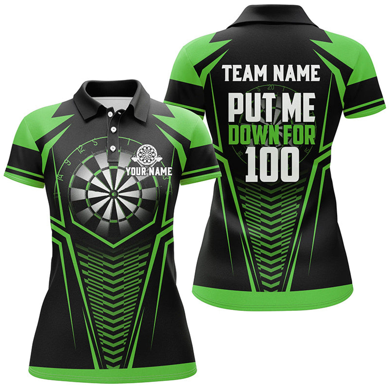 Custom Put Me Down For 100 Black Green Women Darts Polo Shirts Custom Funny Dart Shirts Dart Team Jerseys