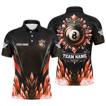 Personalized 3D Red Icy Funny 8 Ball Pool Crown Men Billiard Polo Shirts Custom Billiard Jerseys