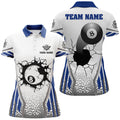 Custom White Blue 8 Ball Pool Cracked Wall Personalized Women Polo Shirts, Custom Billiard Attire Jerseys