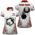 Custom White Red 8 Ball Pool Cracked Wall Personalized Women Polo Shirts, Custom Billiard Attire Jerseys