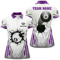 Custom White Purple 8 Ball Pool Cracked Wall Personalized Women Polo Shirts, Custom Billiard Attire Jerseys