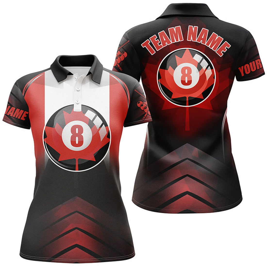 Custom Personalized 8 Ball Canadian Flag Billiard Polo Shirts For Women, Canada Billiard Jersey Shirts