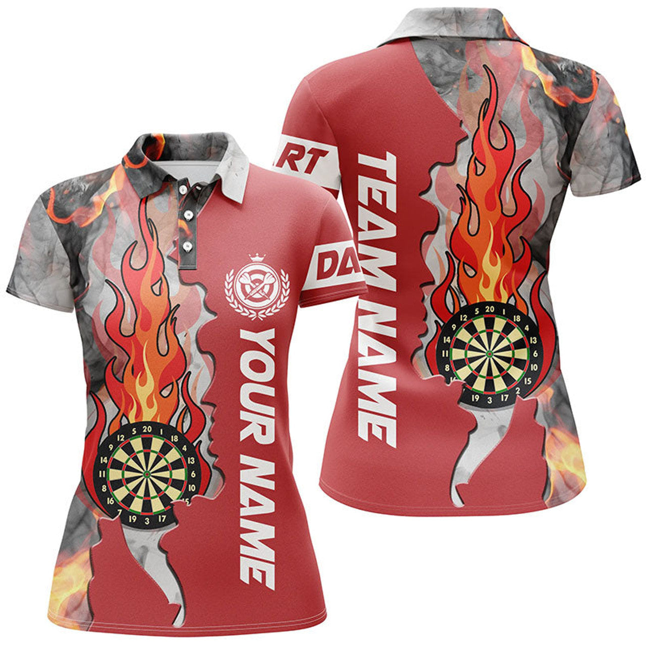 Custom Personalized Red Darts Board Fire Flame Smoke Women Darts Polo Shirts Custom Unique Darts Jerseys