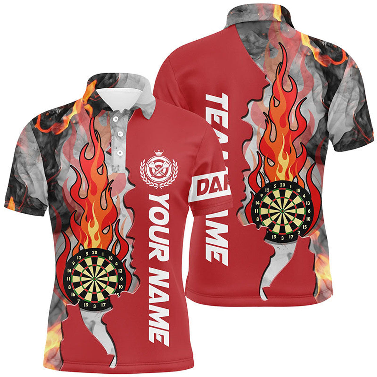 FUNSTUFFPRINT Personalized Red Darts Board Fire Flame Smoke Men Darts Polo Shirt Size S-5XL