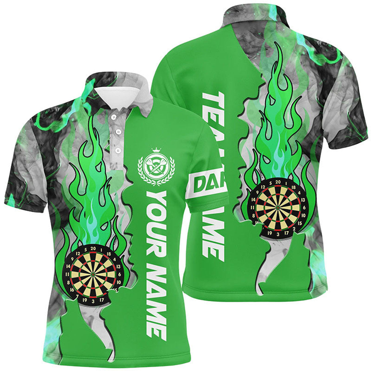 FUNSTUFFPRINT Personalized Green Darts Board Fire Flame Smoke Men Darts Polo Shirt Size S-5XL
