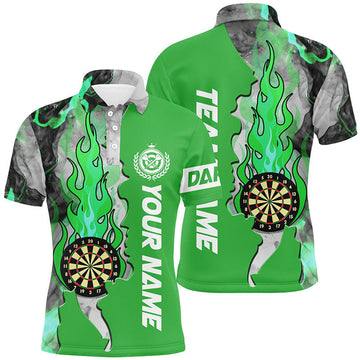FUNSTUFFPRINT Personalized Green Darts Board Fire Flame Smoke Men Darts Polo Shirt Size S-5XL