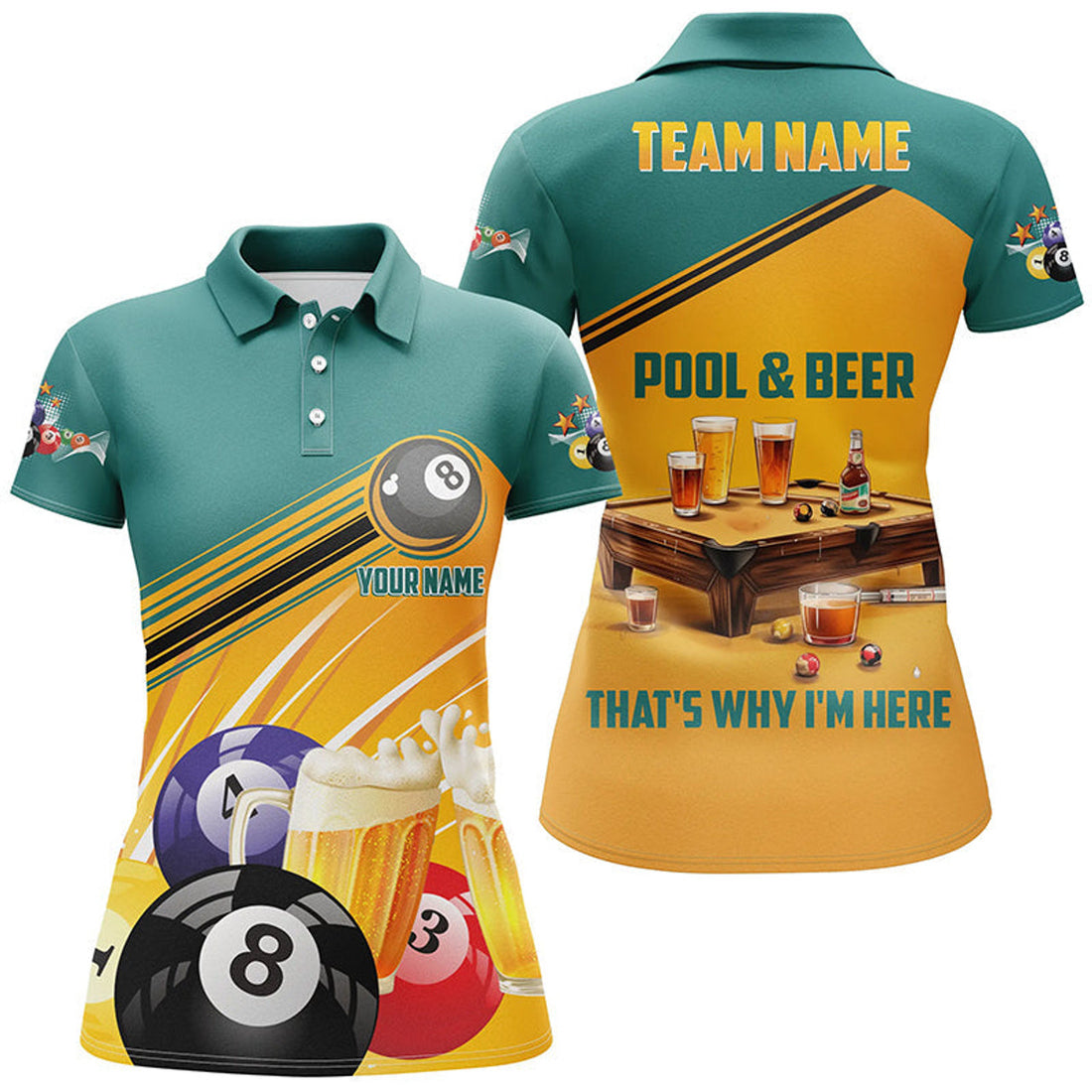 Custom Funny Billiard Pool And Beer That's Why I'm Here Custom 3D Women Polo Shirts, Funny Pool Shirts