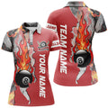 Custom Personalized 8 Ball Fire Smoke Billiard Women's Shirts Red Version Custom Pool Team Polo Shirts