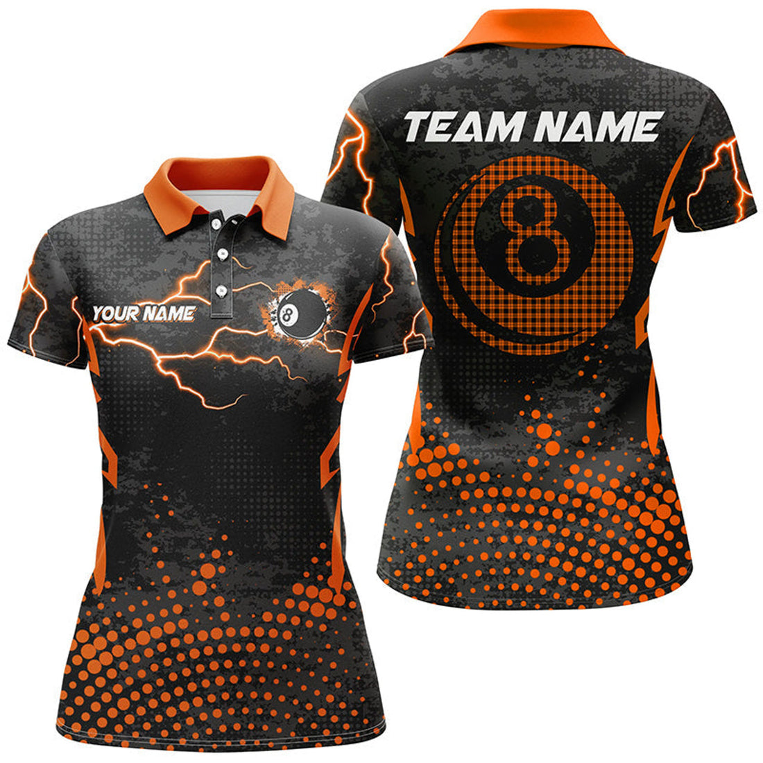 Custom Personalized Orange 8 Ball Point Billiard Women Polo Shirts Best Custom Billiards Apparel Clothing