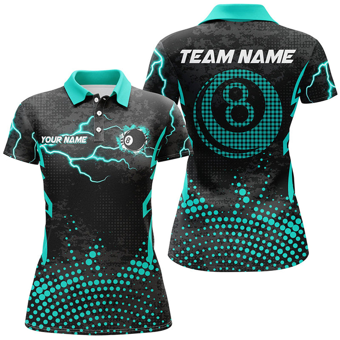 Custom Personalized Turquoise 8 Ball Point Billiard Women Polo Shirt Best Custom Billiards Apparel Clothing