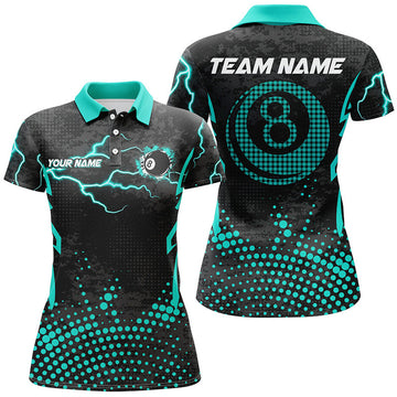 Custom Personalized Turquoise 8 Ball Point Billiard Women Polo Shirt Best Custom Billiards Apparel Clothing