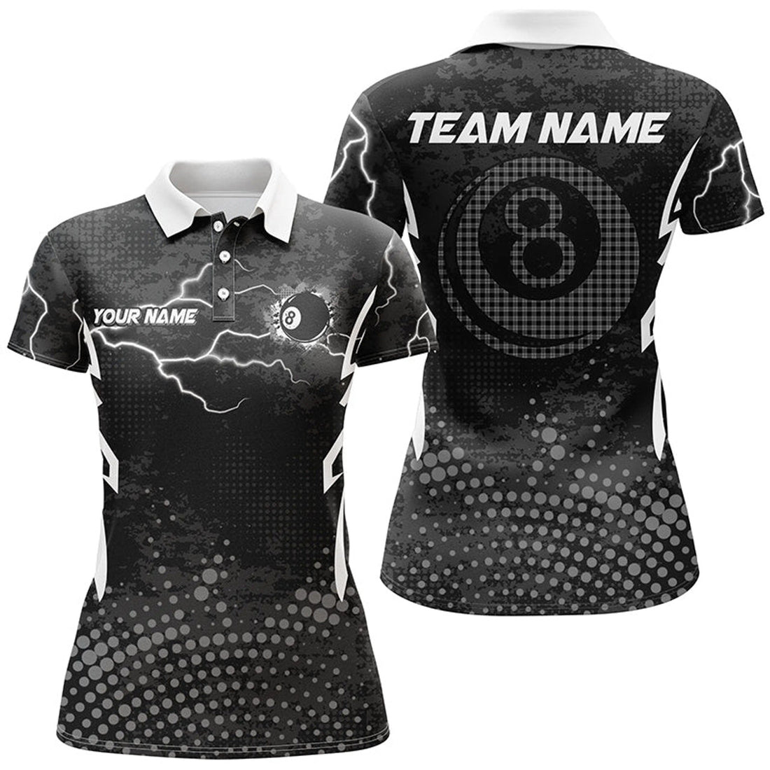 Custom Personalized Grey 8 Ball Point Billiard Women Polo Shirts Best Custom Billiards Apparel Clothing