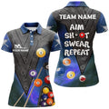 Custom Billiard Aim Shoot Swear Repeat Blue Version Custom Name 3D All Over Print Polo Shirts For Women