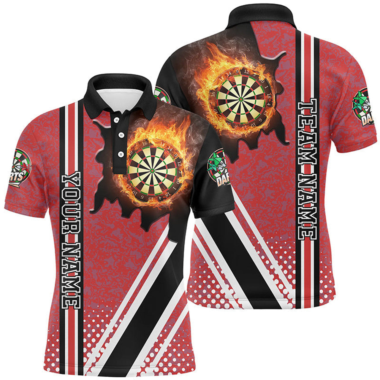 FUNSTUFFPRINT Personalized Black Red Darts Board Fire Flame Men Darts Polo Shirt Size S-5XL