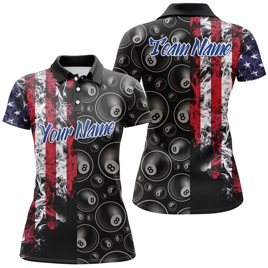 Custom Black Red 3D Pattern Billiard 8 Ball Usa Flag Polo Shirts For Women Best Patriotic Gifts