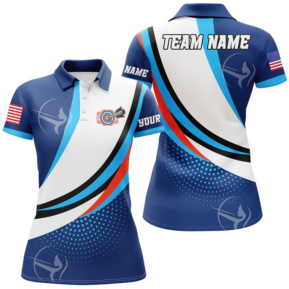 Custom Personalized Blue Archer Jerseys Polo Shirts For Women Custom Team Name Archery Jerseys Shirts