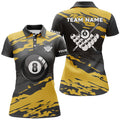 Custom Black Yellow Camouflage Billiard Polo Shirts For Women Best 8 Ball Billiard Pool Shirts