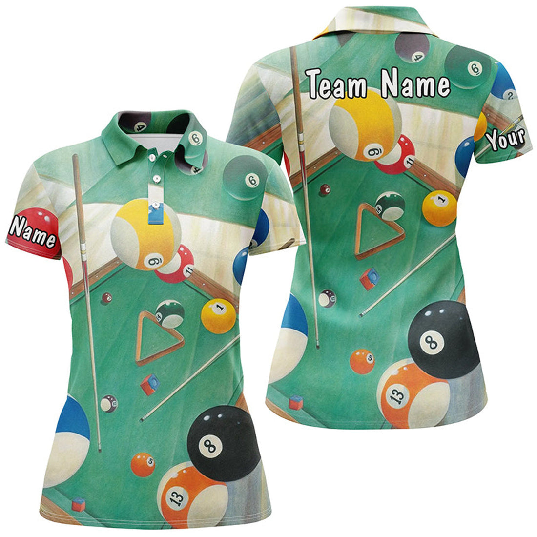 Custom Personalized Green Billiard Game 3D Full Printing Polo Shirts For Women Custom Fashion Pool Shirt