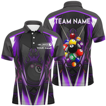 FUNSTUFFPRINT Purple 8 Ball Pool Fire Billiard Balls Men Polo Shirts Customized Team League Billiard Polo Shirt Size S-5XL