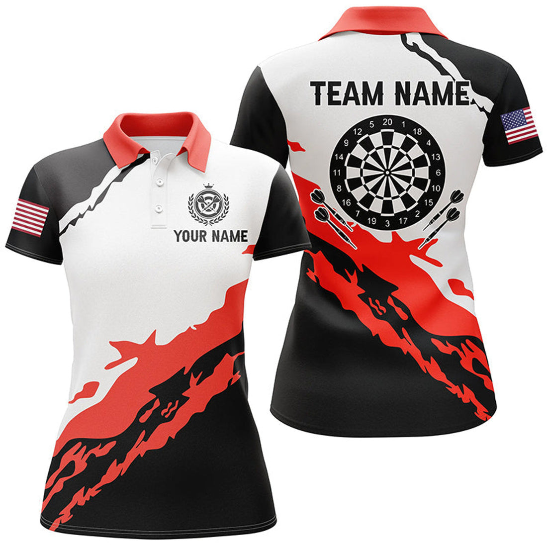 Custom Personalized Dartboard Red Black Darts Jerseys For Women Custom Team Name Darts Polo Shirts Gifts
